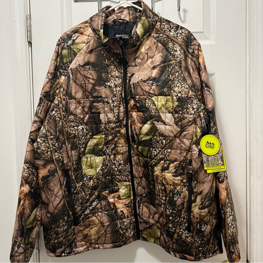 WFS Burly Camo Hunting/Hiking Jacket Microsuede Polyester Full Zip